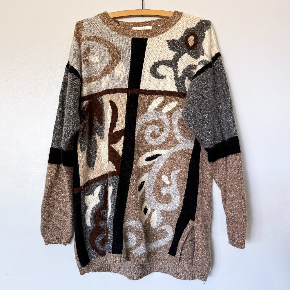 size 14/16 1X sweater FITTING IMAGE vintage 80s 90s brown retro silk rabbit hair